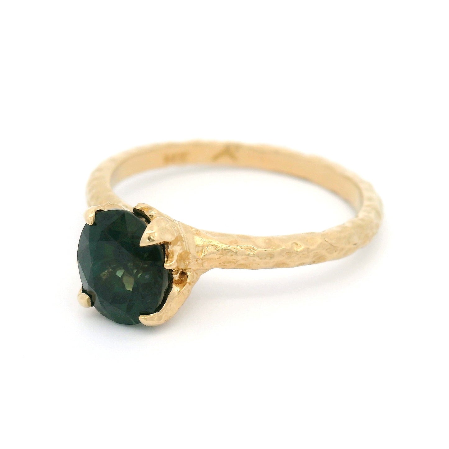 14k Yellow Organic Solitaire with 1.54ct Deep Green Sapphire