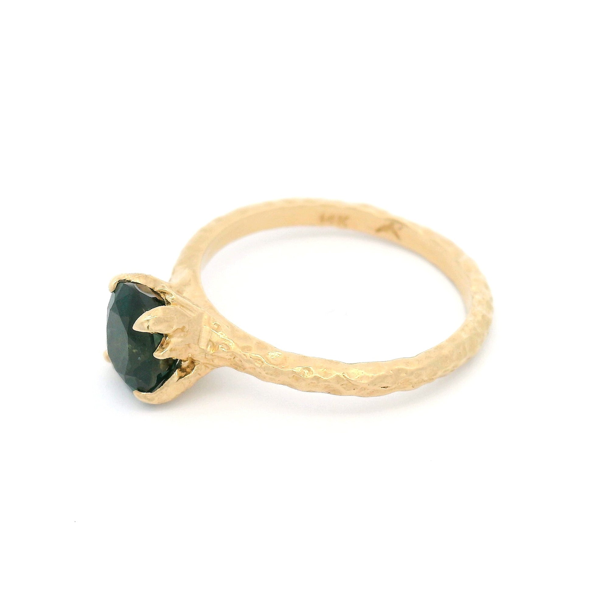 14k Yellow Organic Solitaire with 1.54ct Deep Green Sapphire