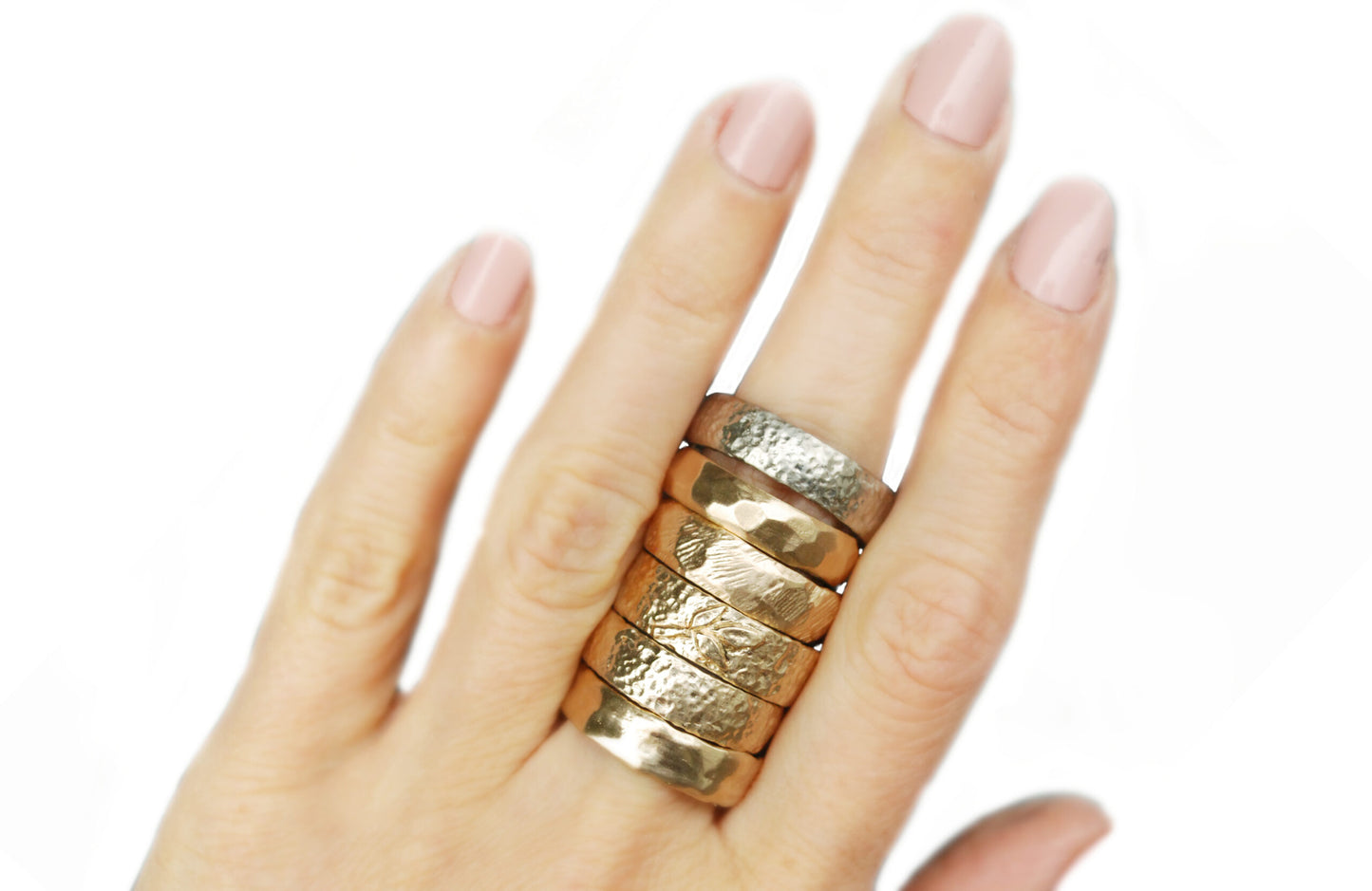 14k Yellow Textured Seashore Wide Wedding Band