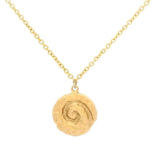 14k yellow organic wave swirl disc pendant on a chain