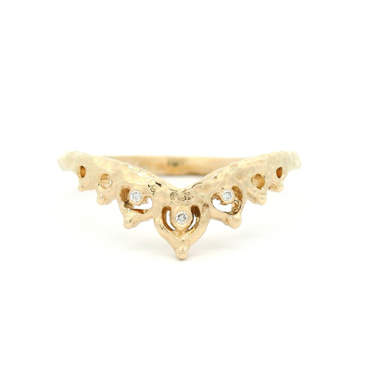 14k Yellow Organic Tiara Ring with Accent Diamonds