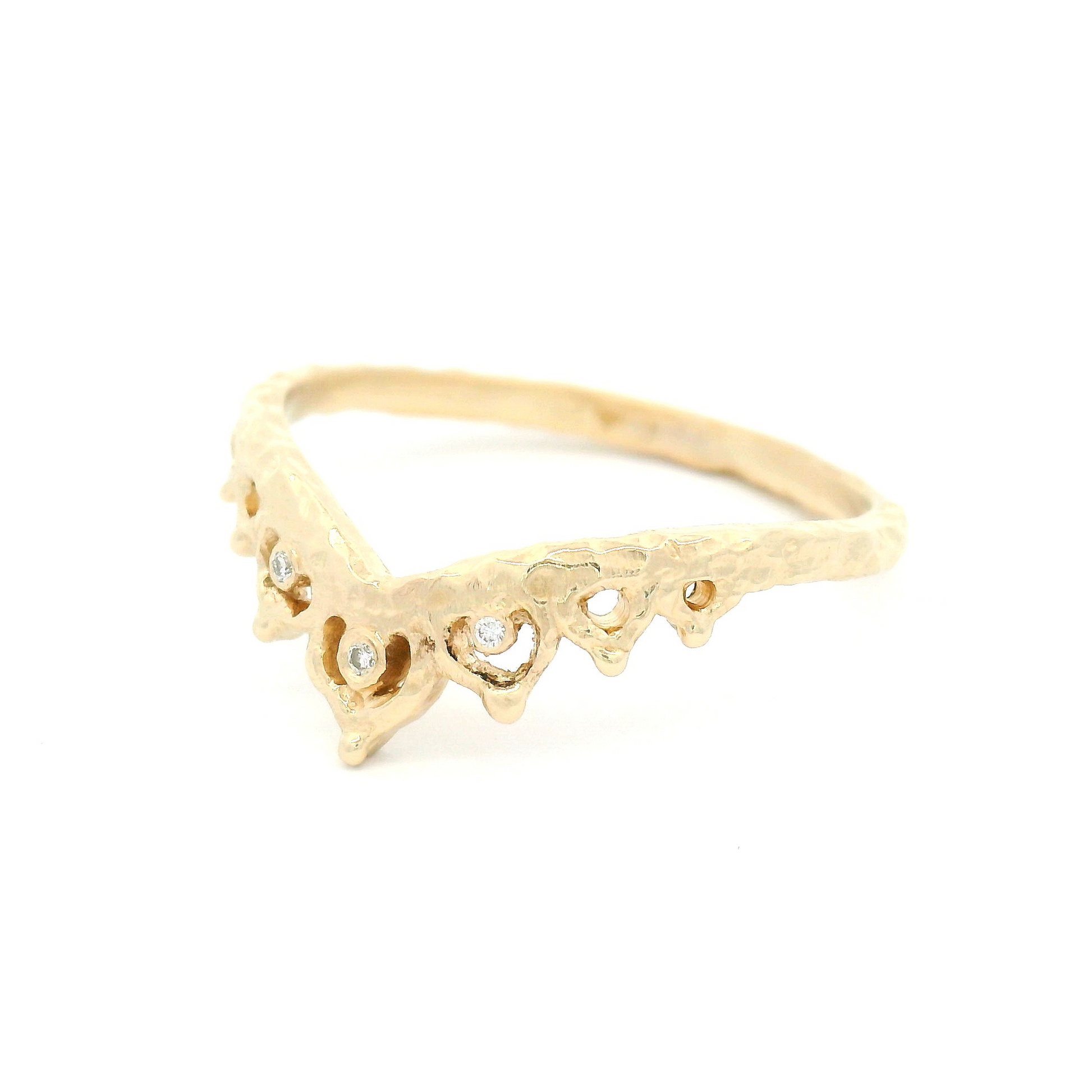 14k Yellow Organic Tiara Ring with Accent Diamonds