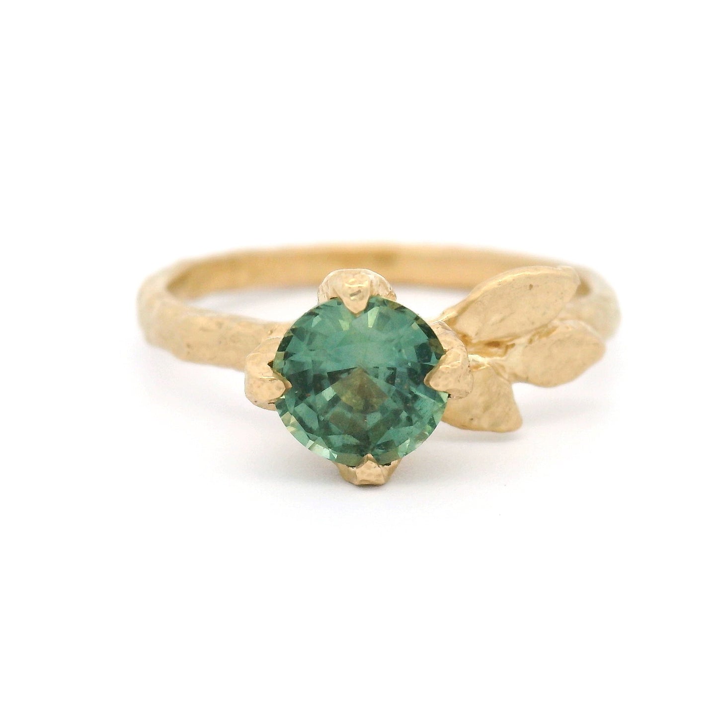 14k Yellow Organic Solitaire with 0.84ct Teal Sapphire