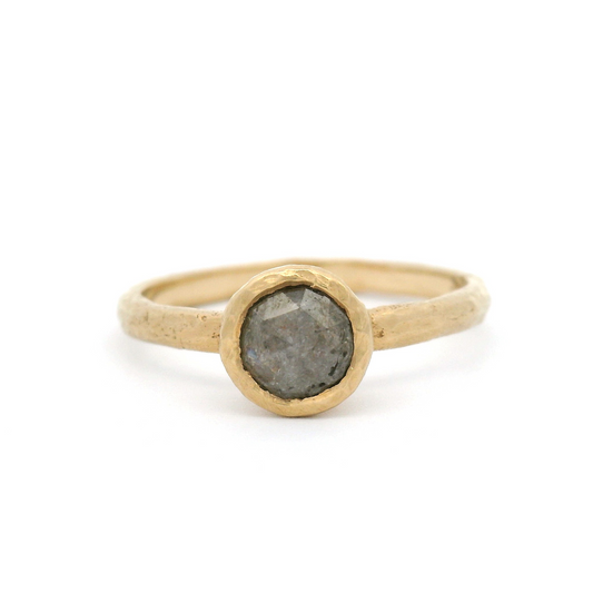14k Yellow Organic Bezel-Set Solitaire with 0.60ct Grey Rose-Cut Diamond