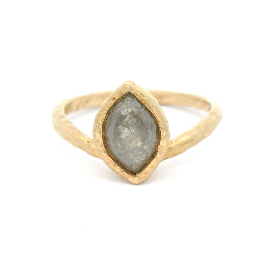14k Yellow Organic Bezel-Set Solitaire with 1.25ct Marquise Grey Diamond