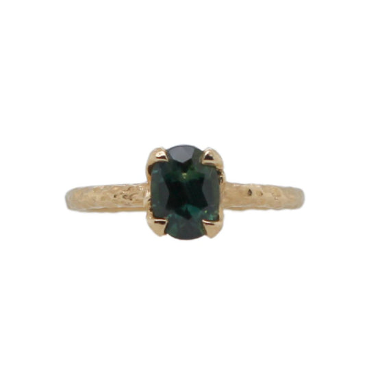 Green Sapphire Solitaire Leaf-y Engagement Ring