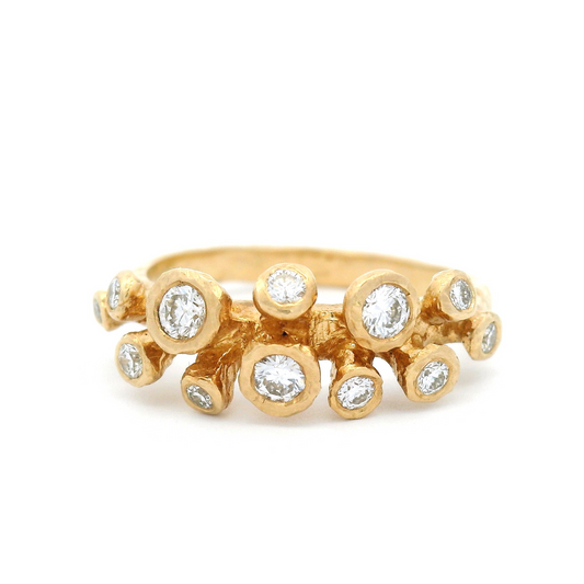 14k Yellow Organic Bezel-Set Ring with 12 Round Brilliant Cut Diamonds