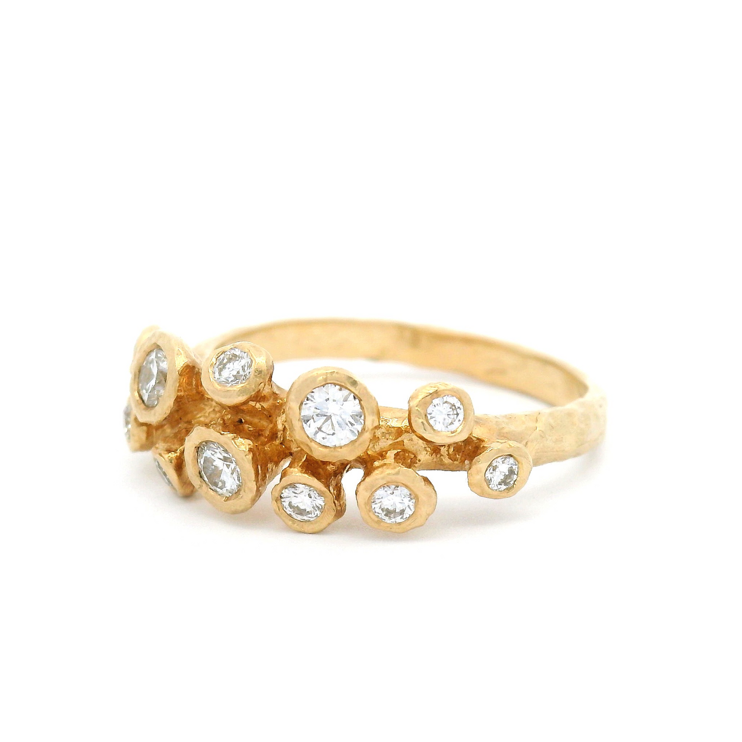 14k Yellow Organic Bezel-Set Ring with 12 Round Brilliant Cut Diamonds