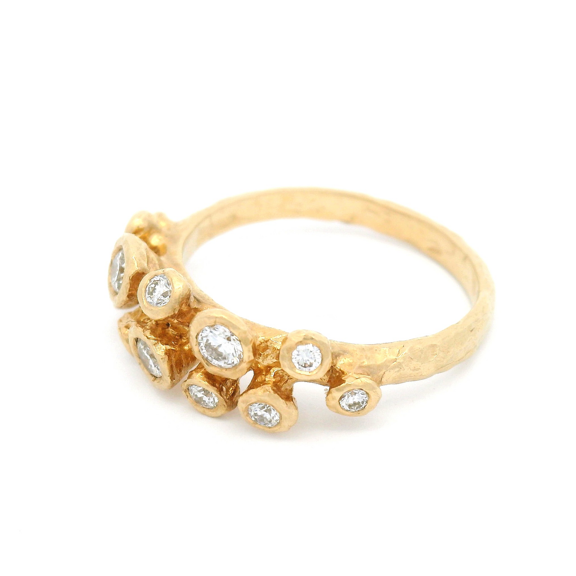 14k Yellow Organic Bezel-Set Ring with 12 Round Brilliant Cut Diamonds