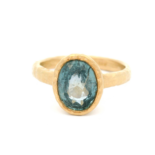 14k Yellow Textured Bezel-Set Solitaire with 2.73ct Blue Sapphire