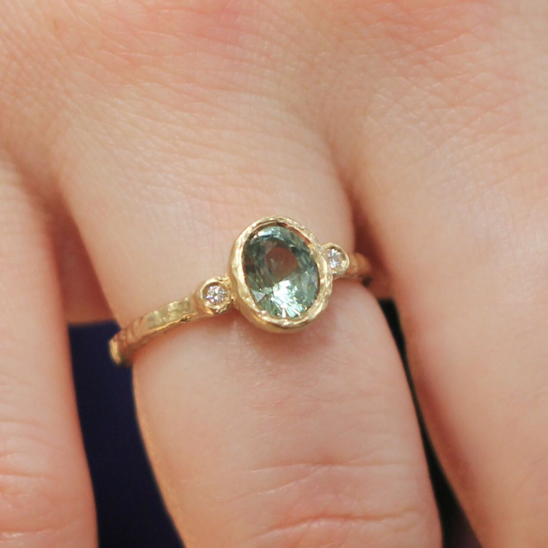 Green Sapphire & Diamond Engagement Ring