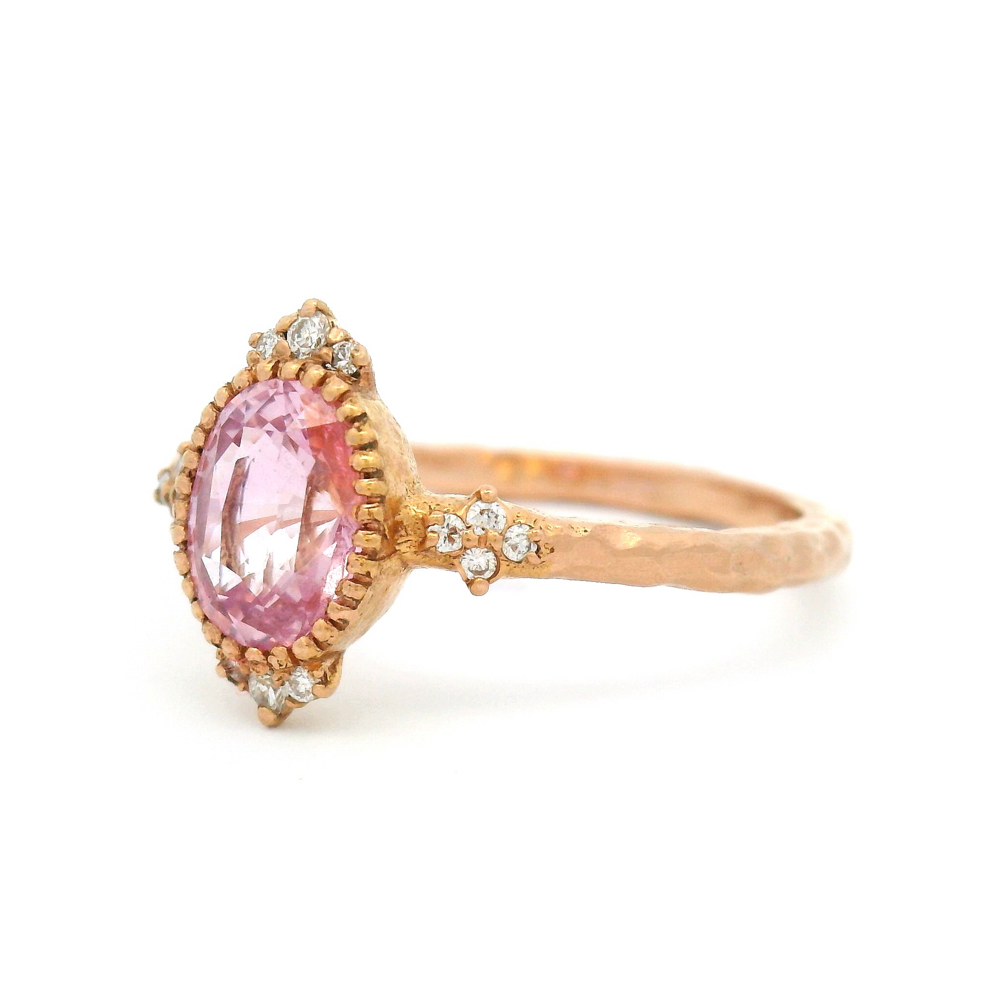14k Rose Gold Engagement Ring with 1.06ct Pink Sapphire and Accent Diamonds