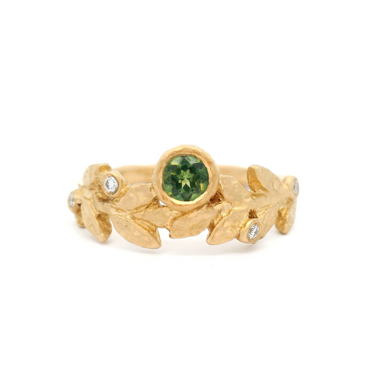 14k Yellow Organic Ring with 0.28ct Green Sapphire and Diamond Accents