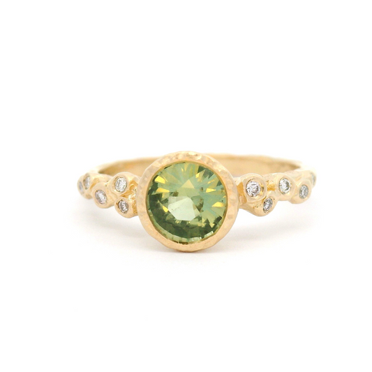 14k Yellow Organic Ring with 1.1ct Green Sapphire and Diamond Accents