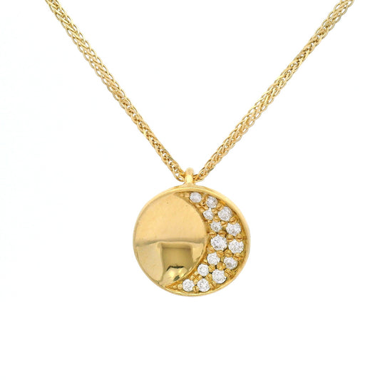 18k Yellow Pave Diamond Crescent Moon Pendant and Chain