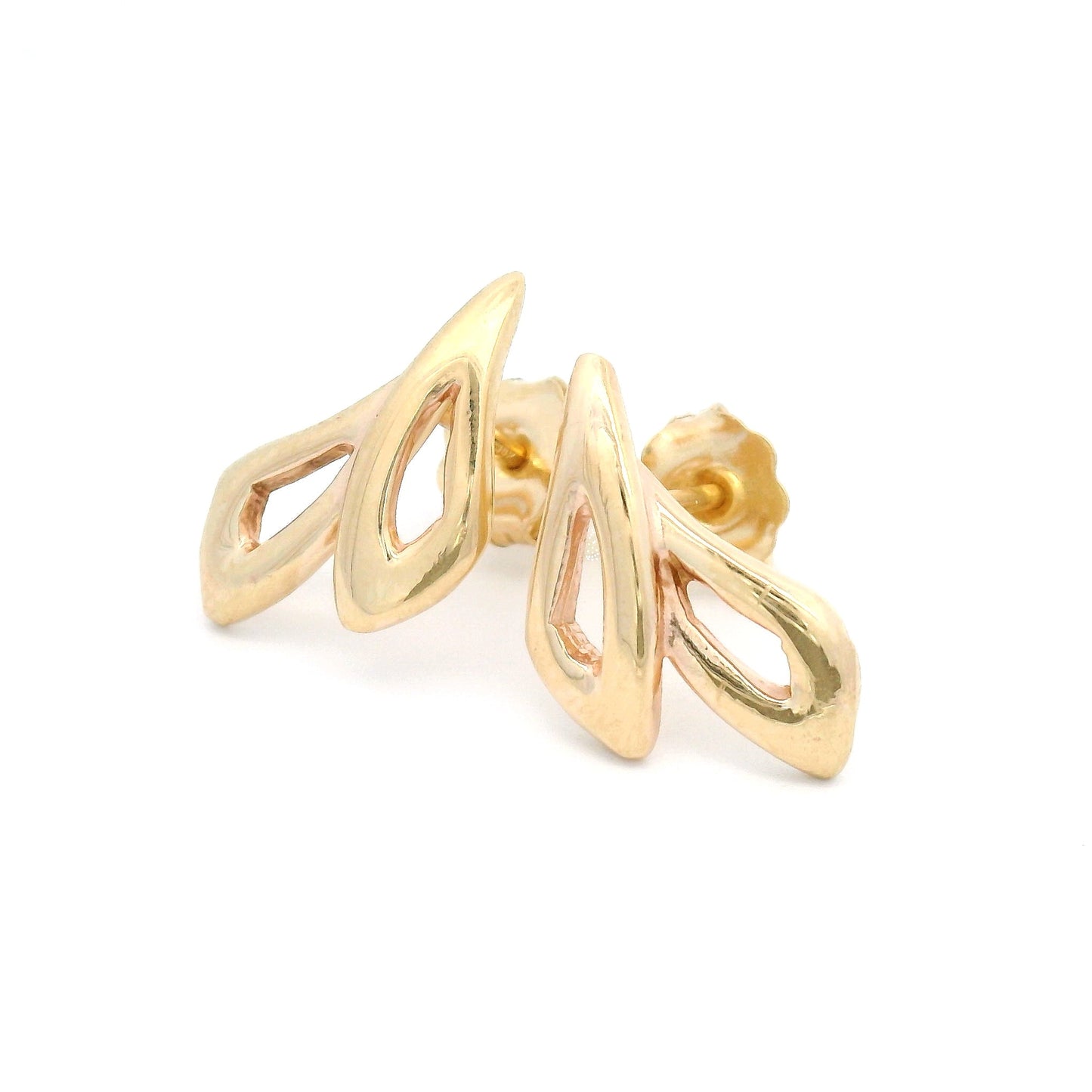 14k Yellow double Leaf Stud earrings