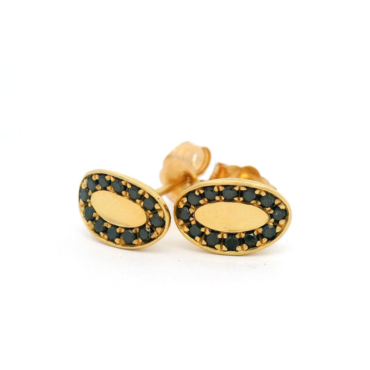 18k Yellow Gold Stud Earrings with Bead-Set Black Diamonds
