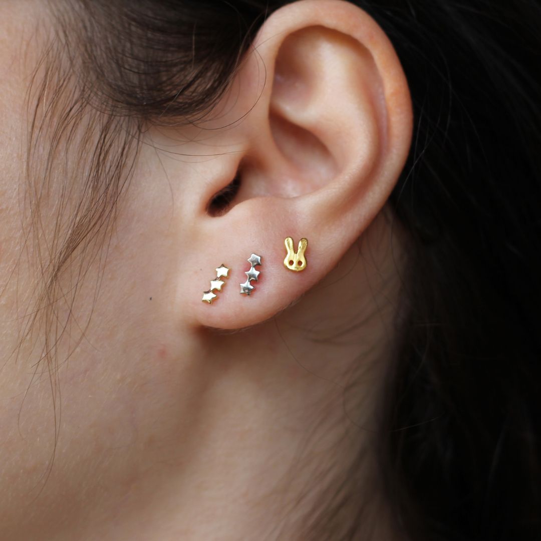 Silver Triple Star Earrings