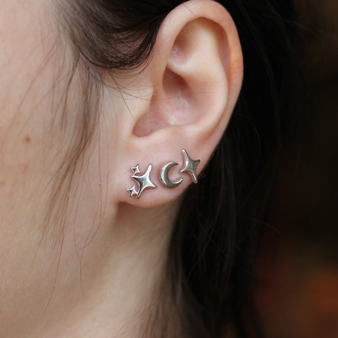 Small Silver Star Sparkle Studs