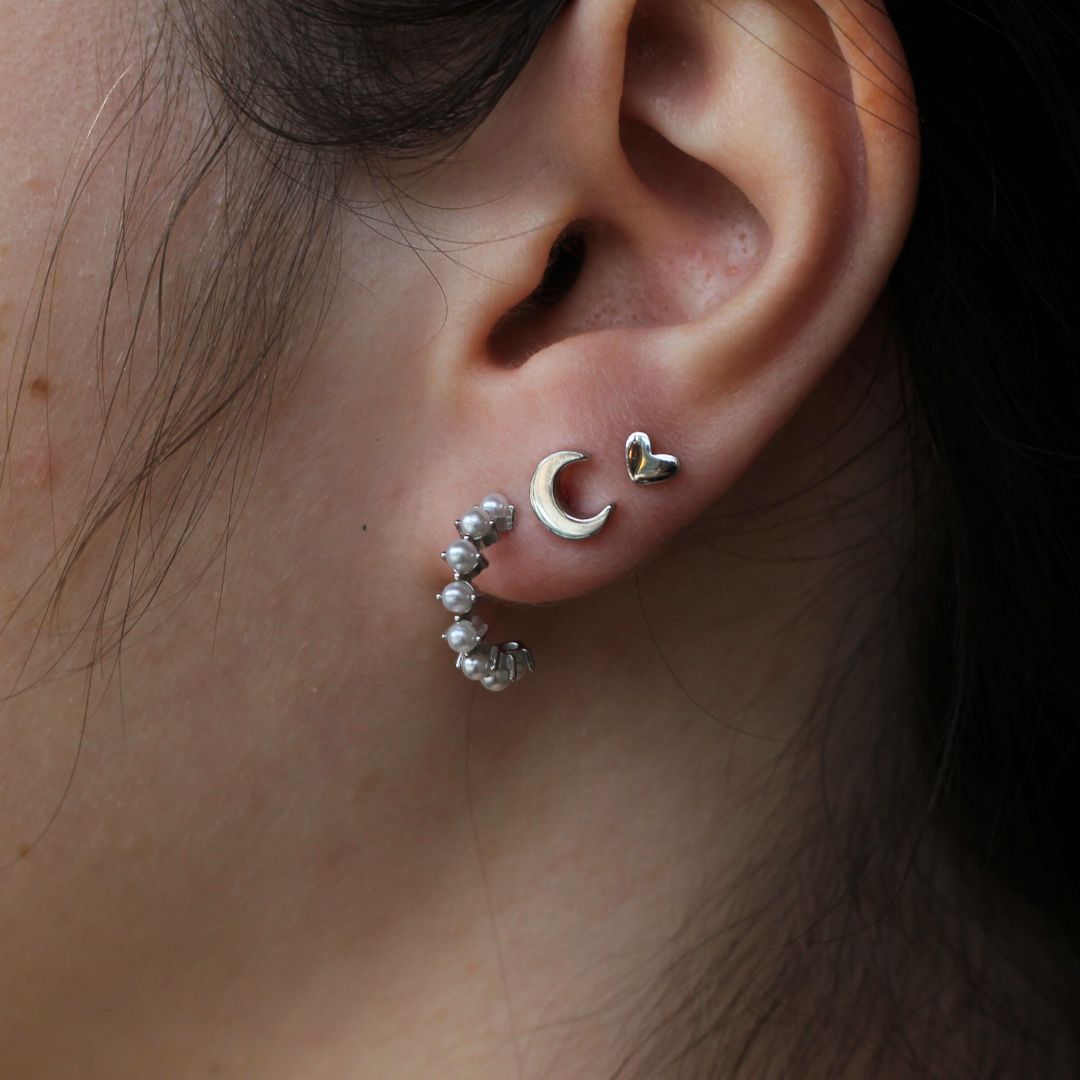 Silver Pearl Hoops