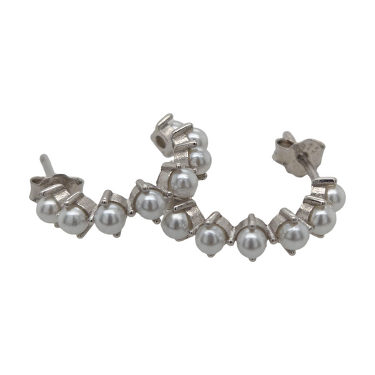 Silver Pearl Hoops
