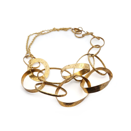 Long Brass Oval Geo Abstract Chain-Link Necklace