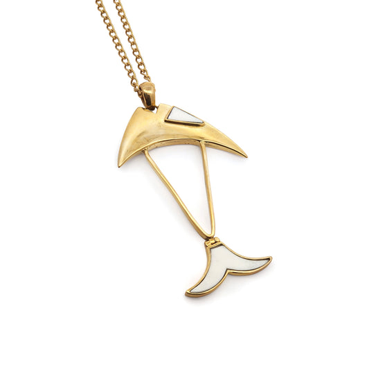 Brass & Bone Inlay Caught Fish Necklace
