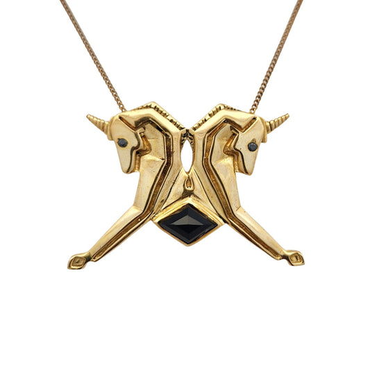 Brass & Onyx Unicorn Necklace