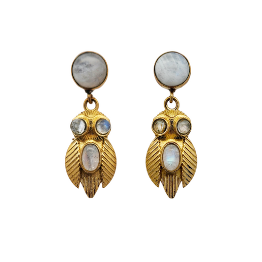 Brass & Labradorite Owl Earrings