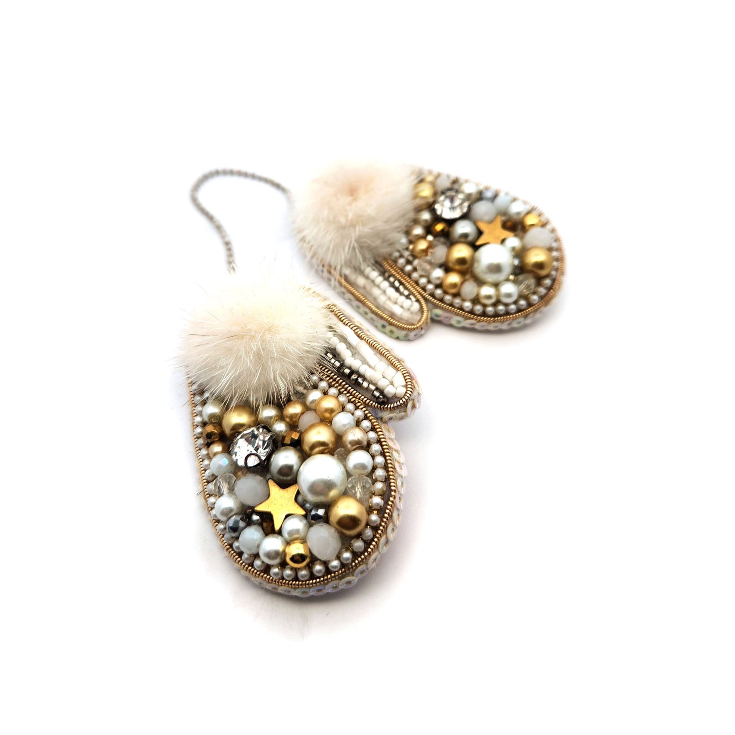 Gold Holiday Mittens Brooch
