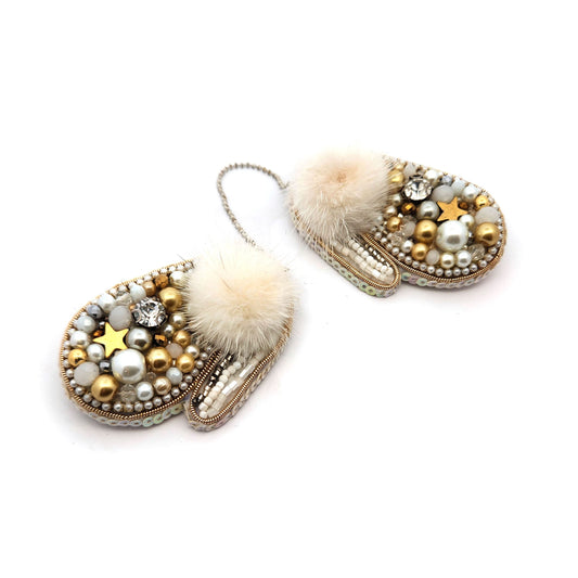 Gold Holiday Mittens Brooch