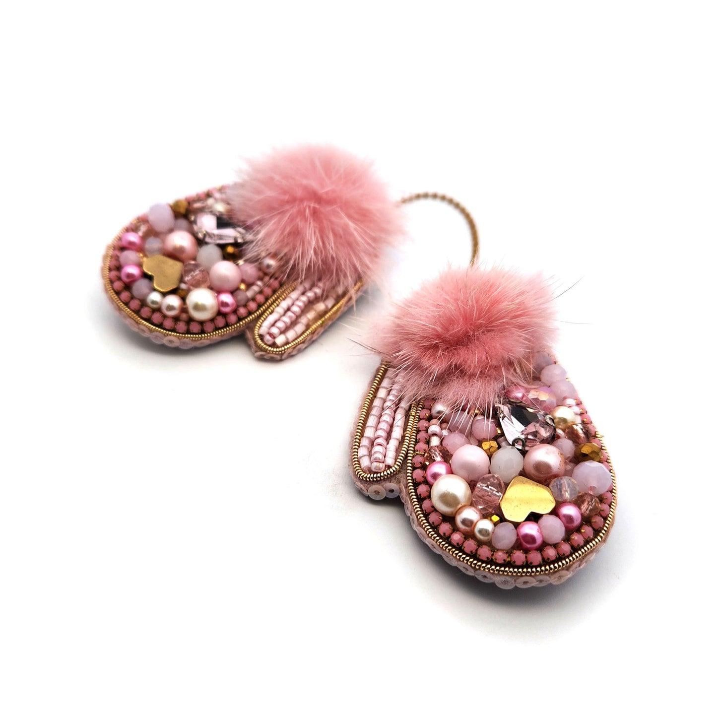 Pink Holiday Mittens Brooch
