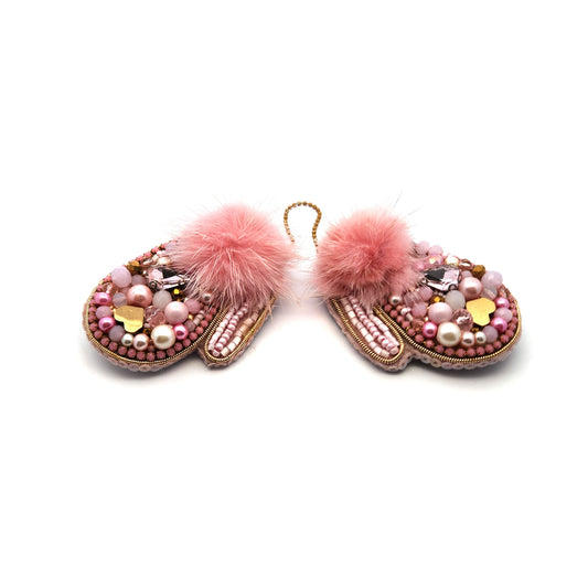 Pink Holiday Mittens Brooch