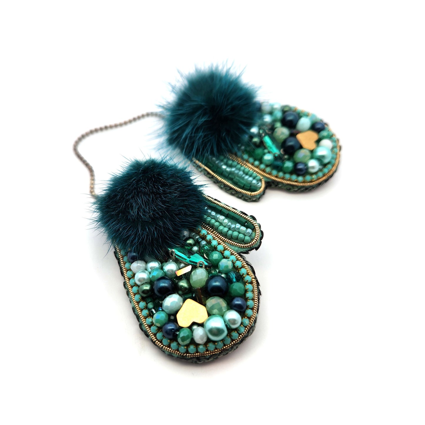 Green Holiday Mittens Brooch