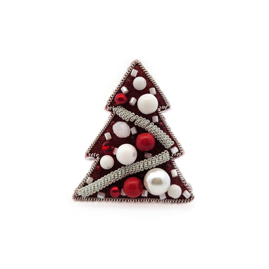 Holiday Red Christmas Tree Brooch