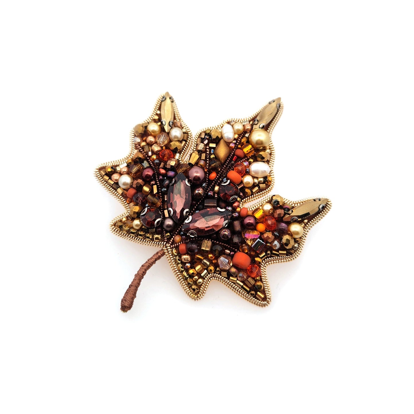Fall Leaf Beaded Brooch