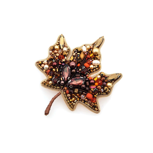 Fall Leaf Beaded Brooch