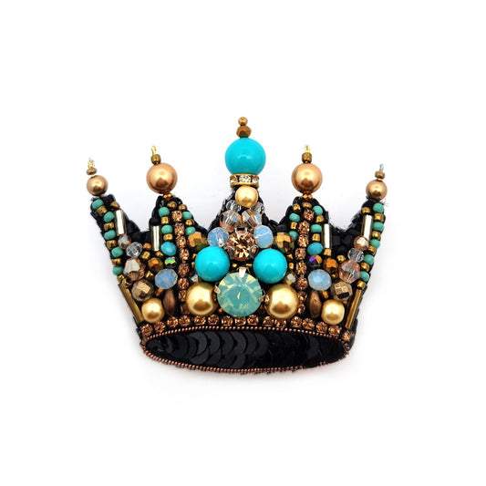 Blue & Gold Crown Brooch