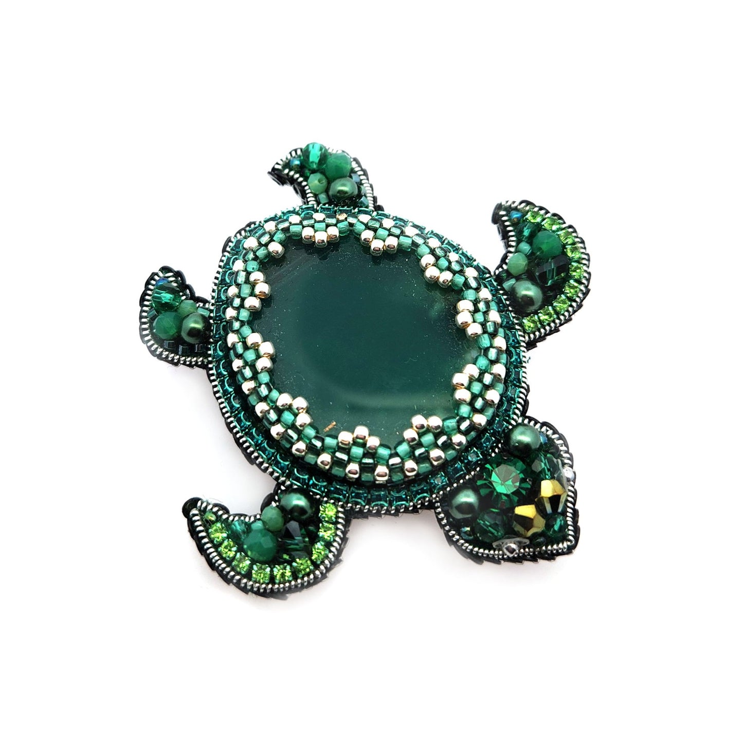 Green Beaded Turtle Brooch
