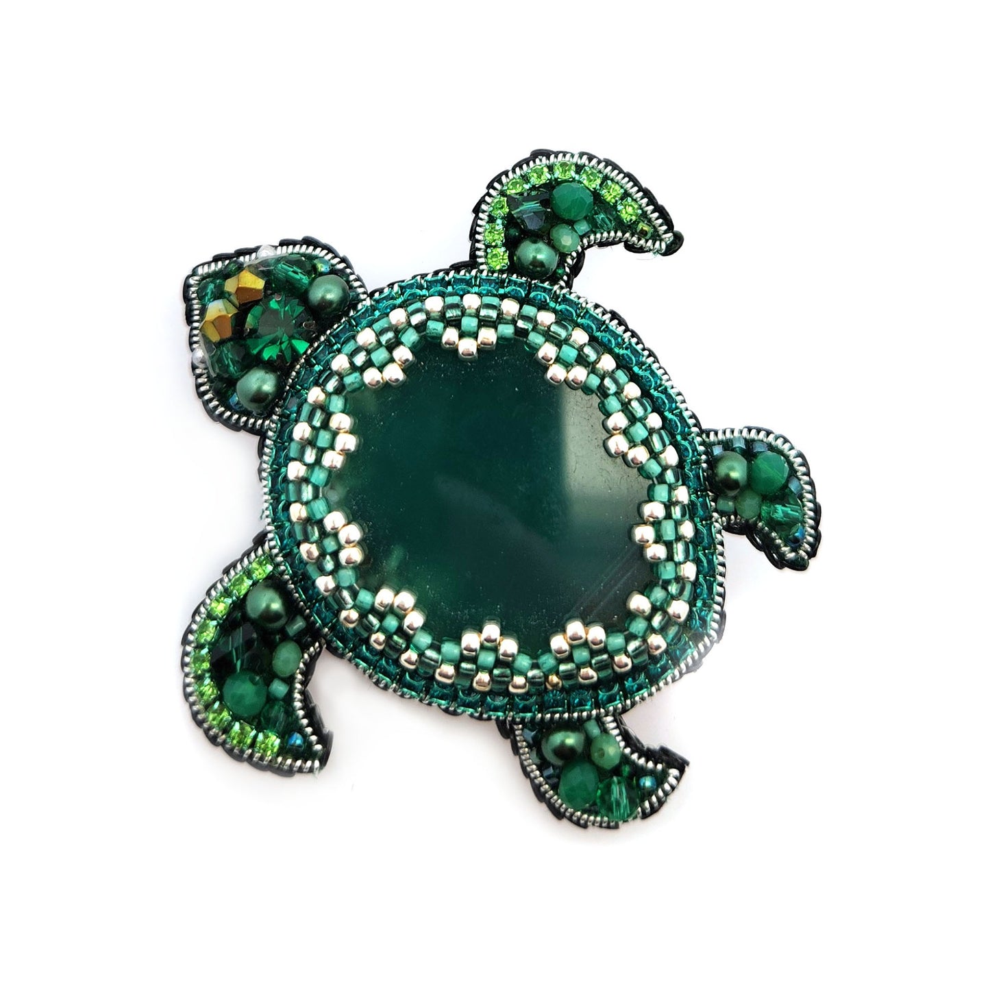Green Beaded Turtle Brooch