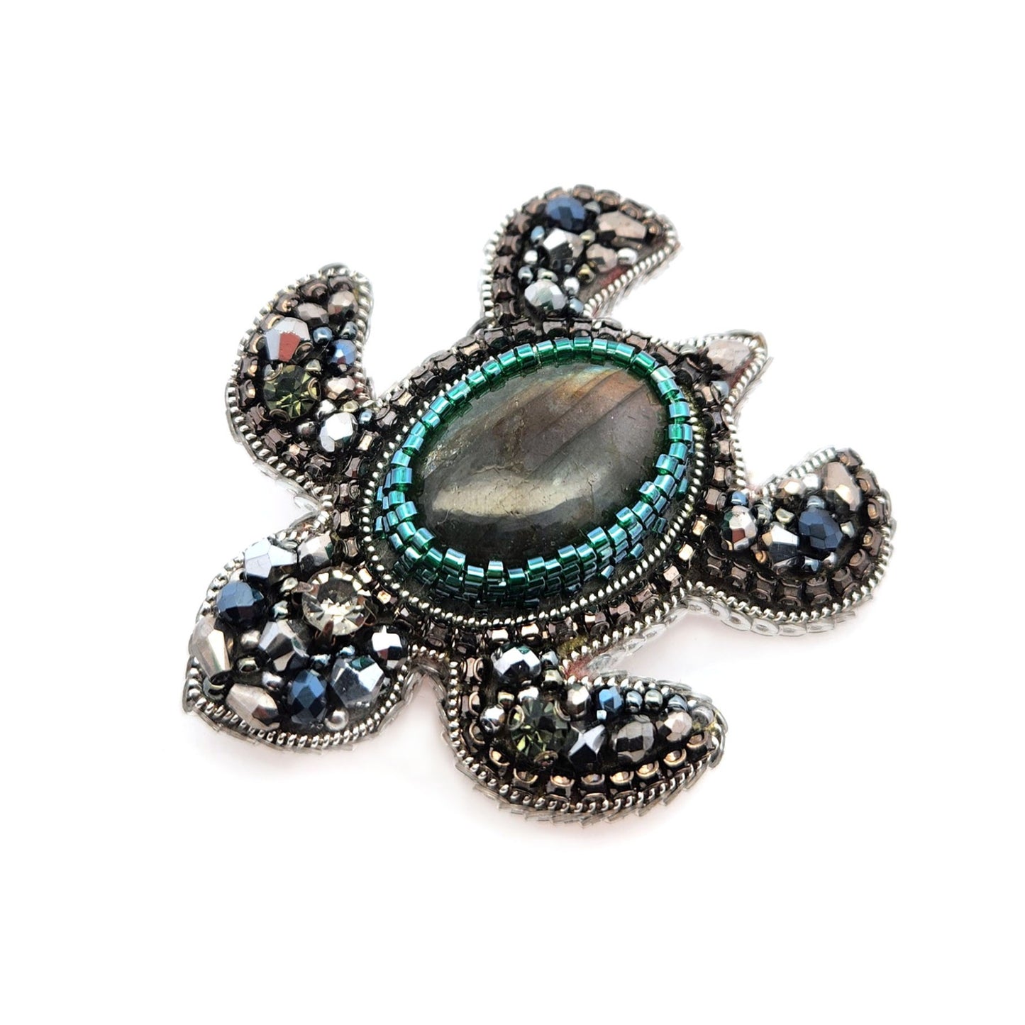 Silver Beaded Turtle Brooch