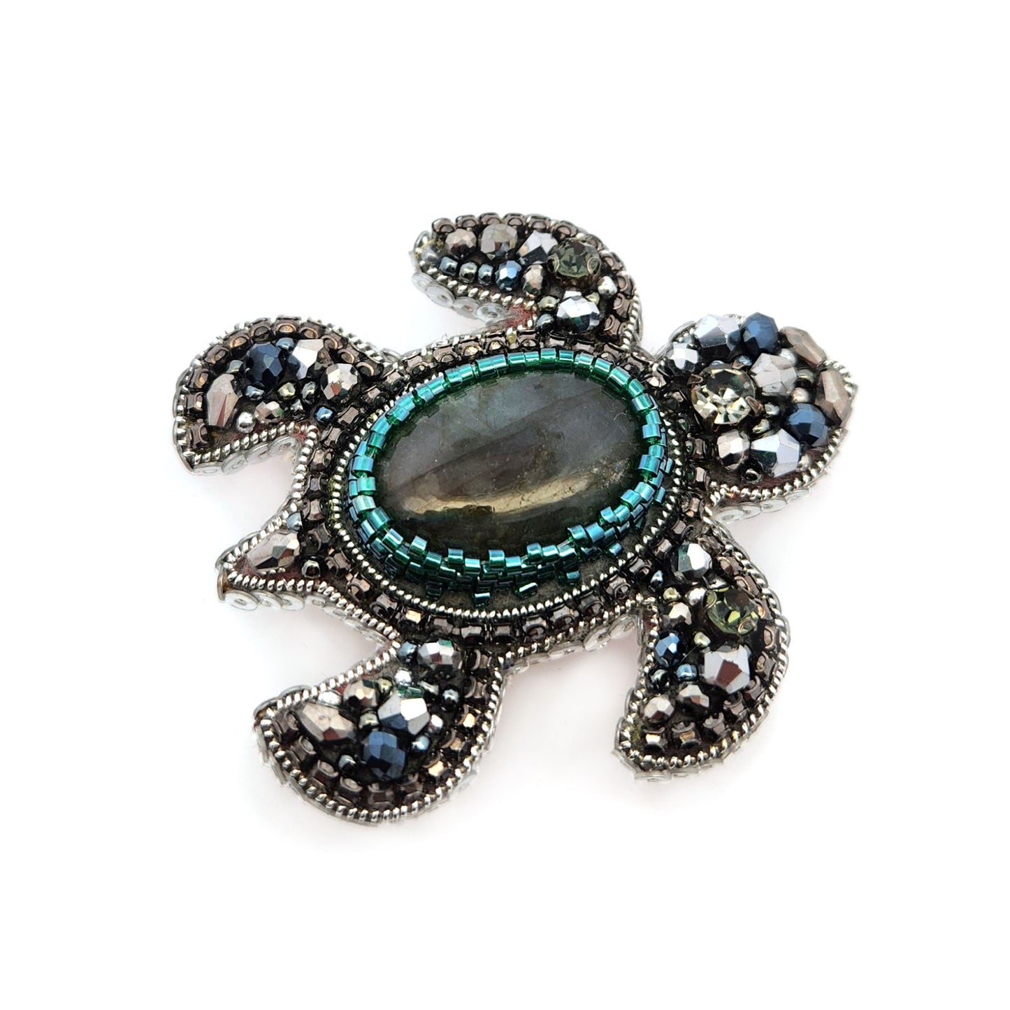 Silver Beaded Turtle Brooch