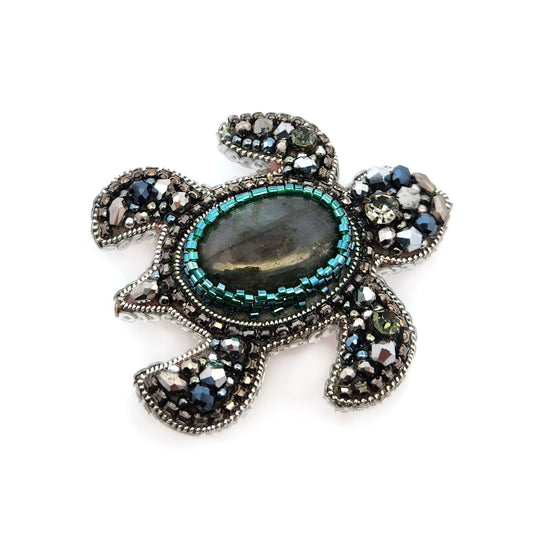 Silver Beaded Turtle Brooch