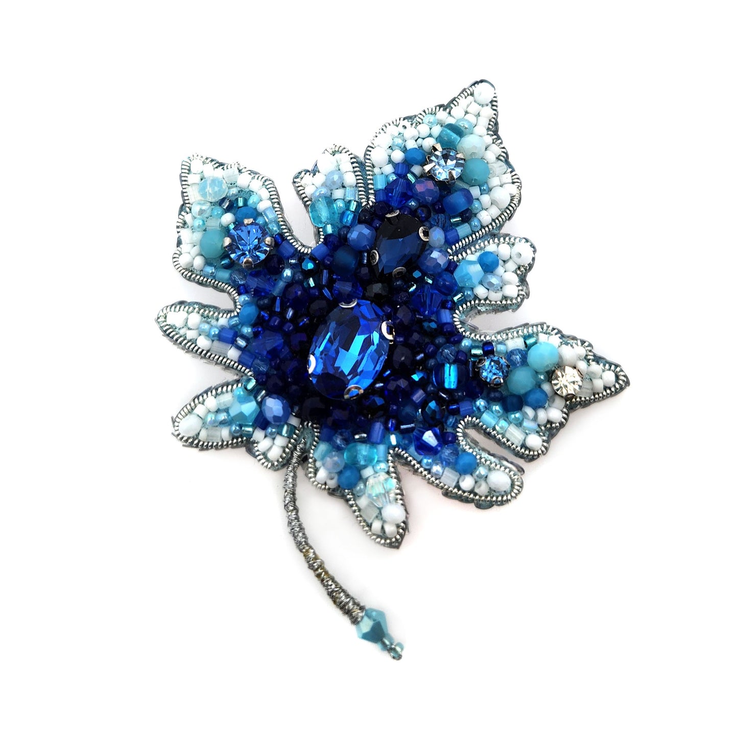 Winter Leaf Beaded Brooch