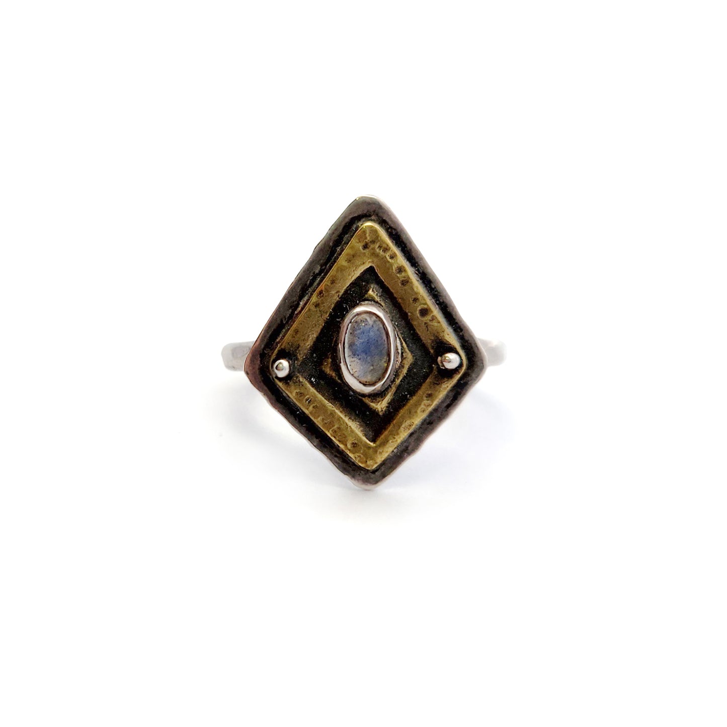Mixed Metal Moonstone Shield Ring