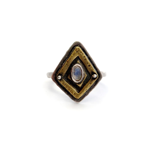 Mixed Metal Moonstone Shield Ring