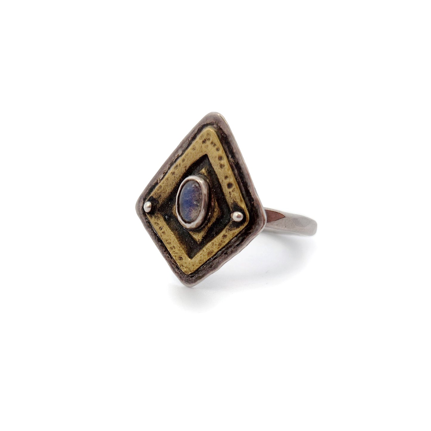 Mixed Metal Moonstone Shield Ring
