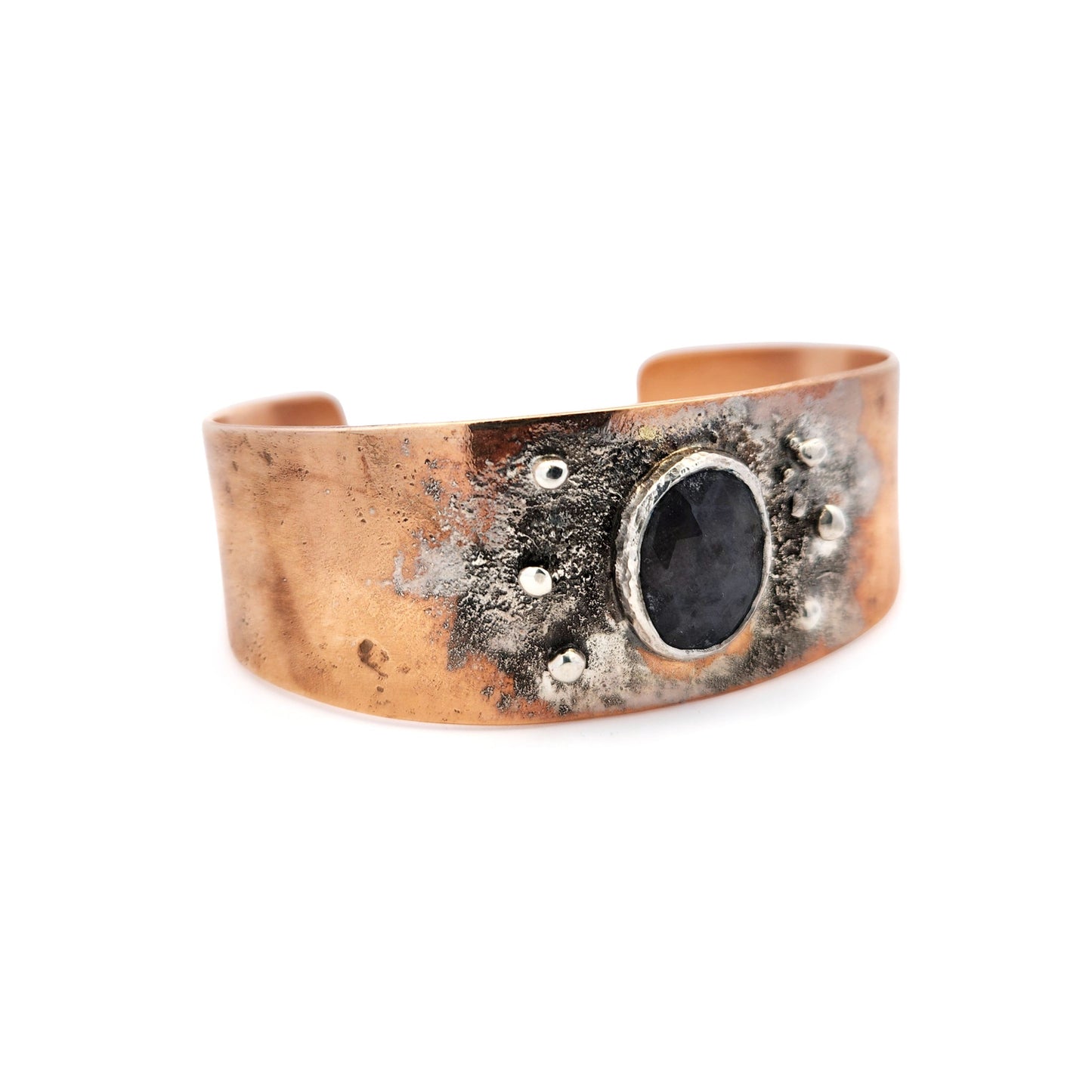 1" Fused Silver & Bronze Cuff With Sapphire