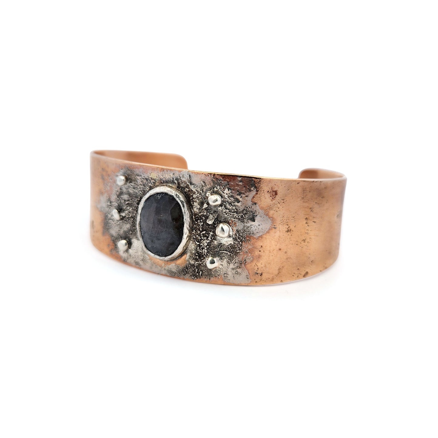 1" Fused Silver & Bronze Cuff With Sapphire