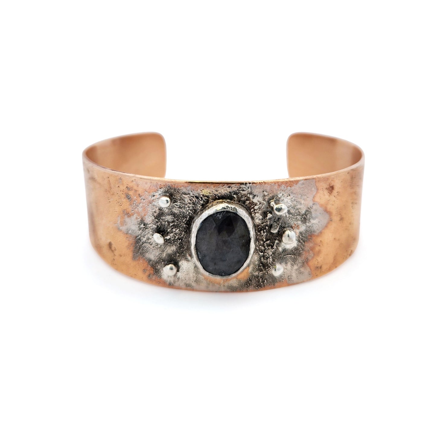 1" Fused Silver & Bronze Cuff With Sapphire